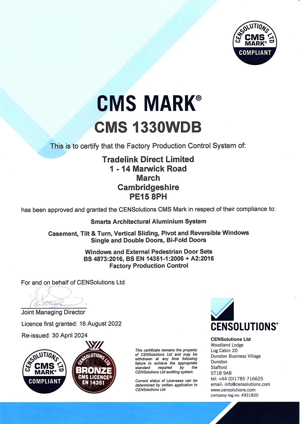 Tradelink-Direct-Ltd-CMS-1330WDB-Certificate-30.04.24